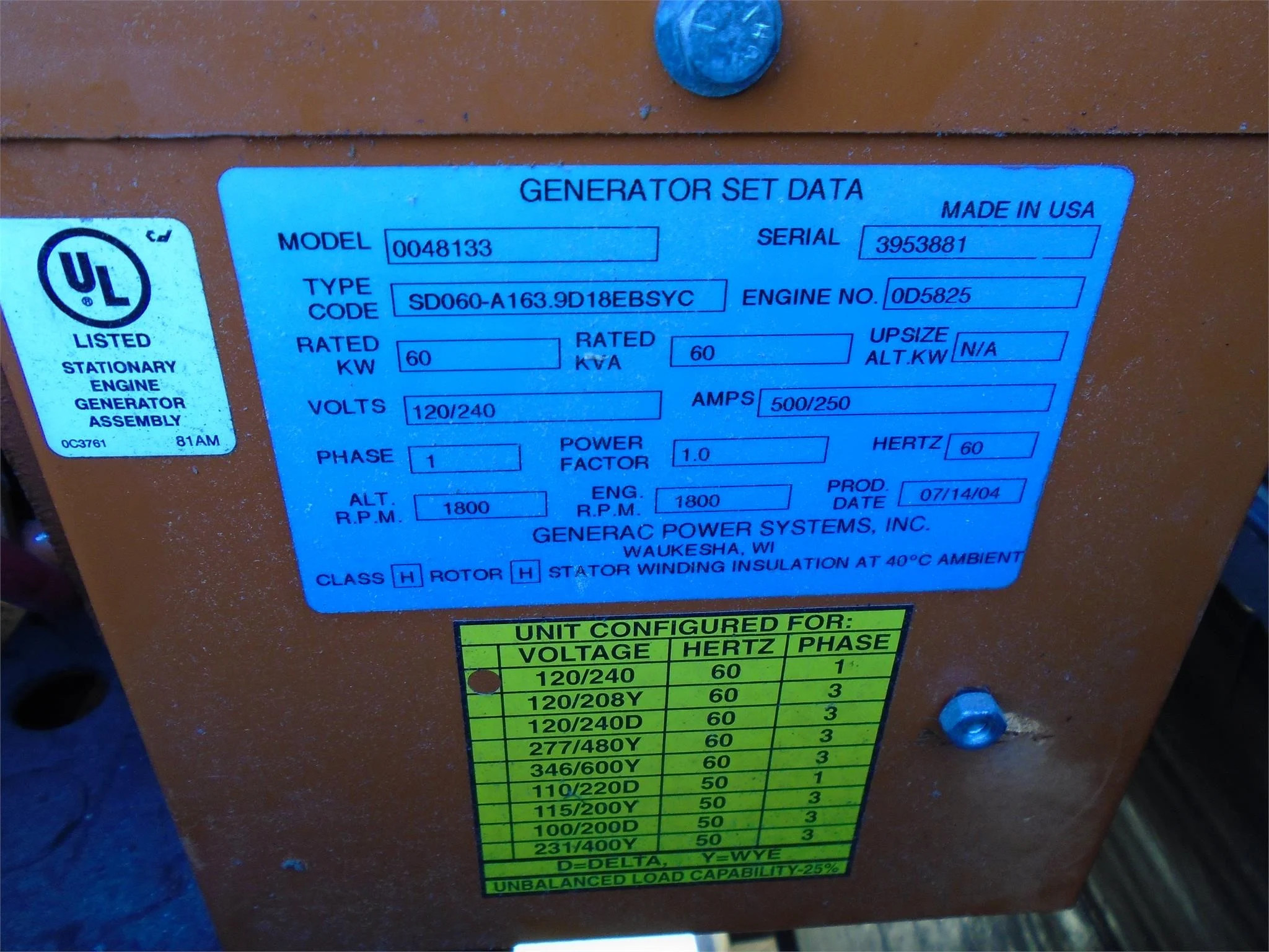 GENERADOR GENERAC POWER SYSTEMS 0048133