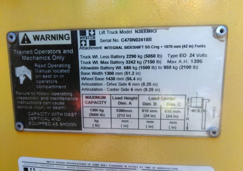 MONTACARGAS ELECTRICO HYSTER N30XMR3